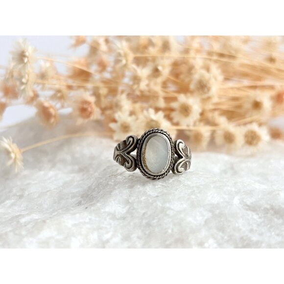 Navajo Mother of Pearl Inlay Ornate 925 Sterling Silver Vintage Ring - sz 6.5 - Picture 12 of 16